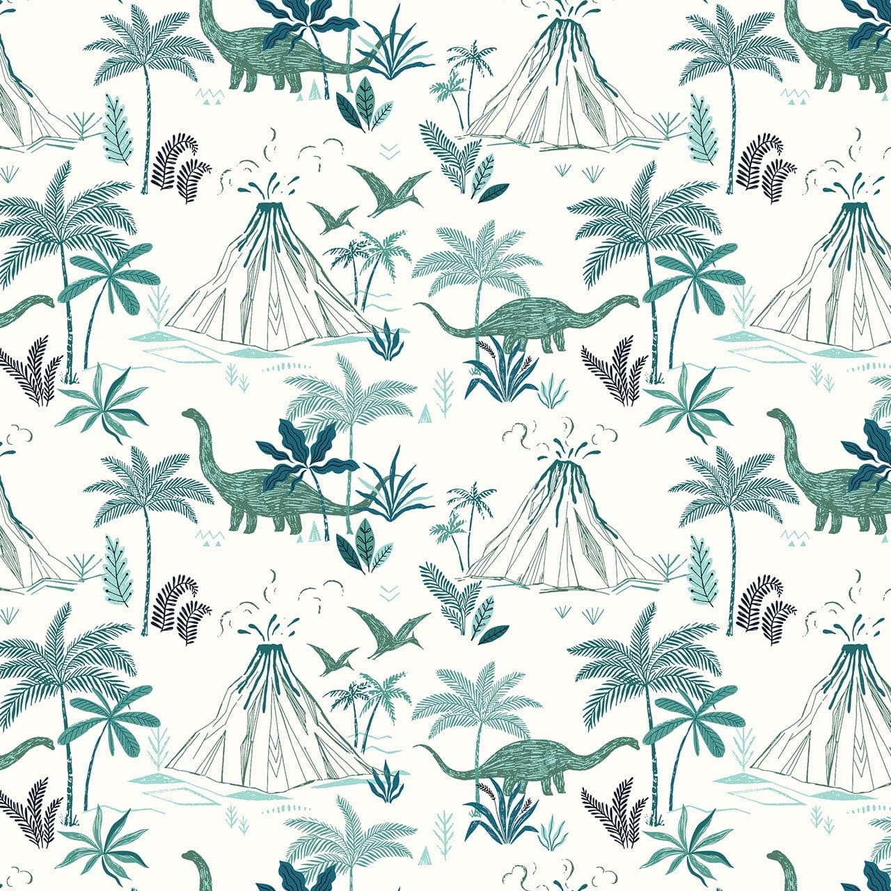 Fabric Flying Dinosaurs on sky blue cotton fabric - 'Roar' by Dashwood Studio