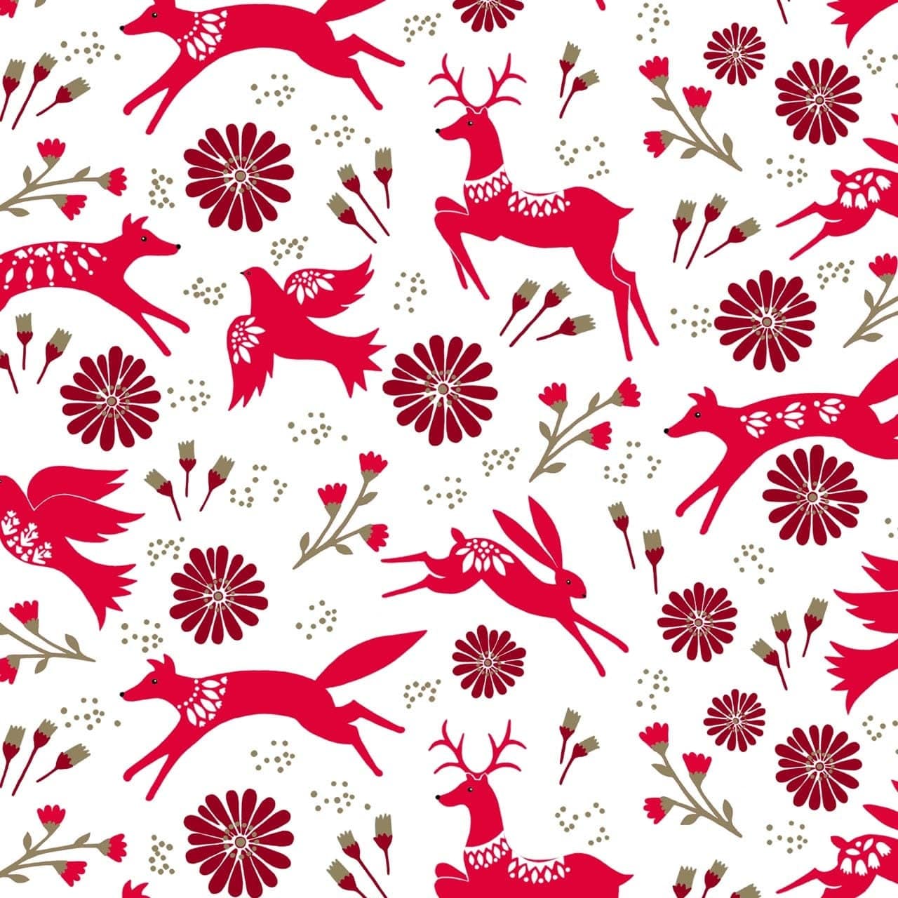 Fabric Forest scandi woodland animals on white cotton fabric - Starlit Hollow - Dashwood Studio