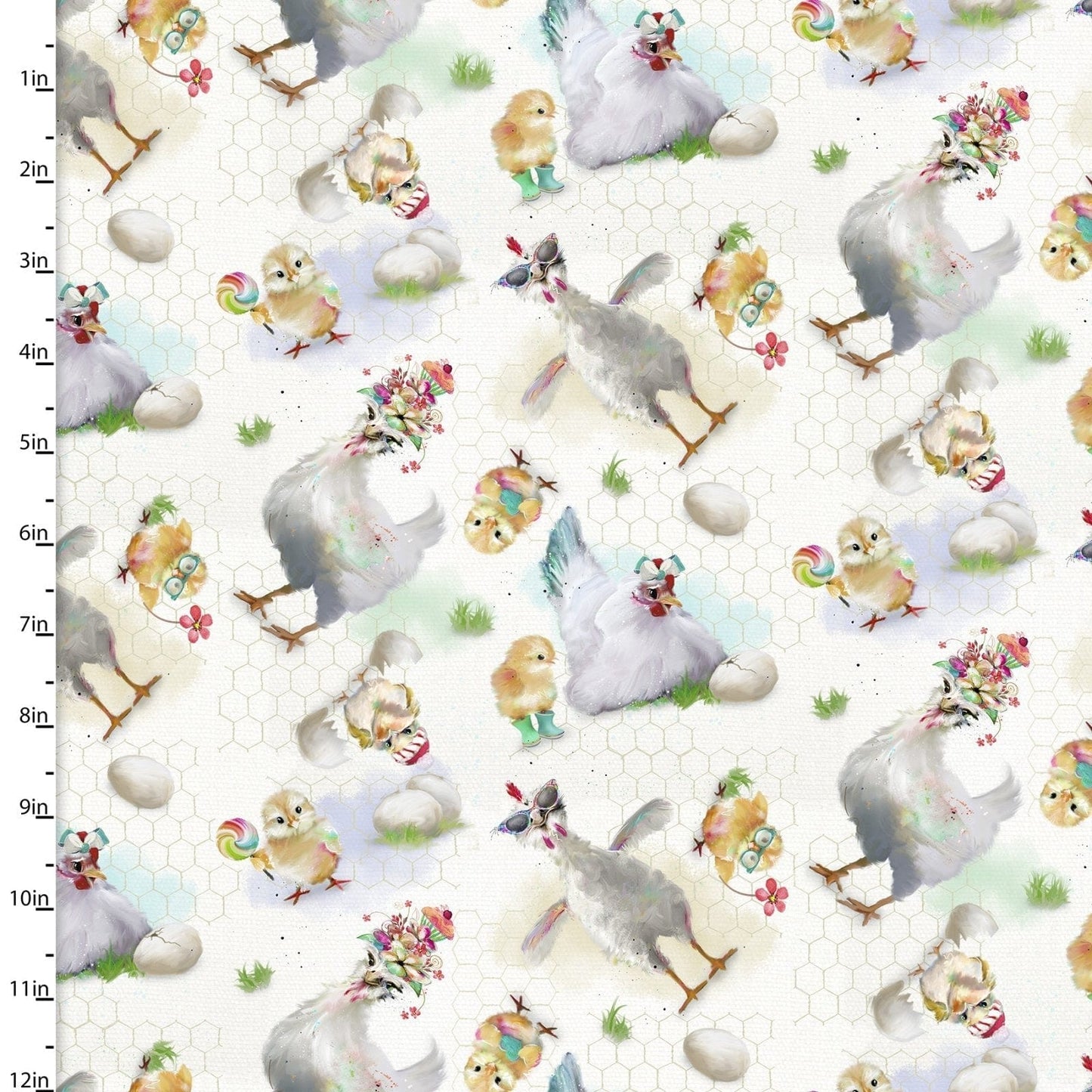 Fabric Funny Farm Animals Panel cotton fabric - 3 Wishes