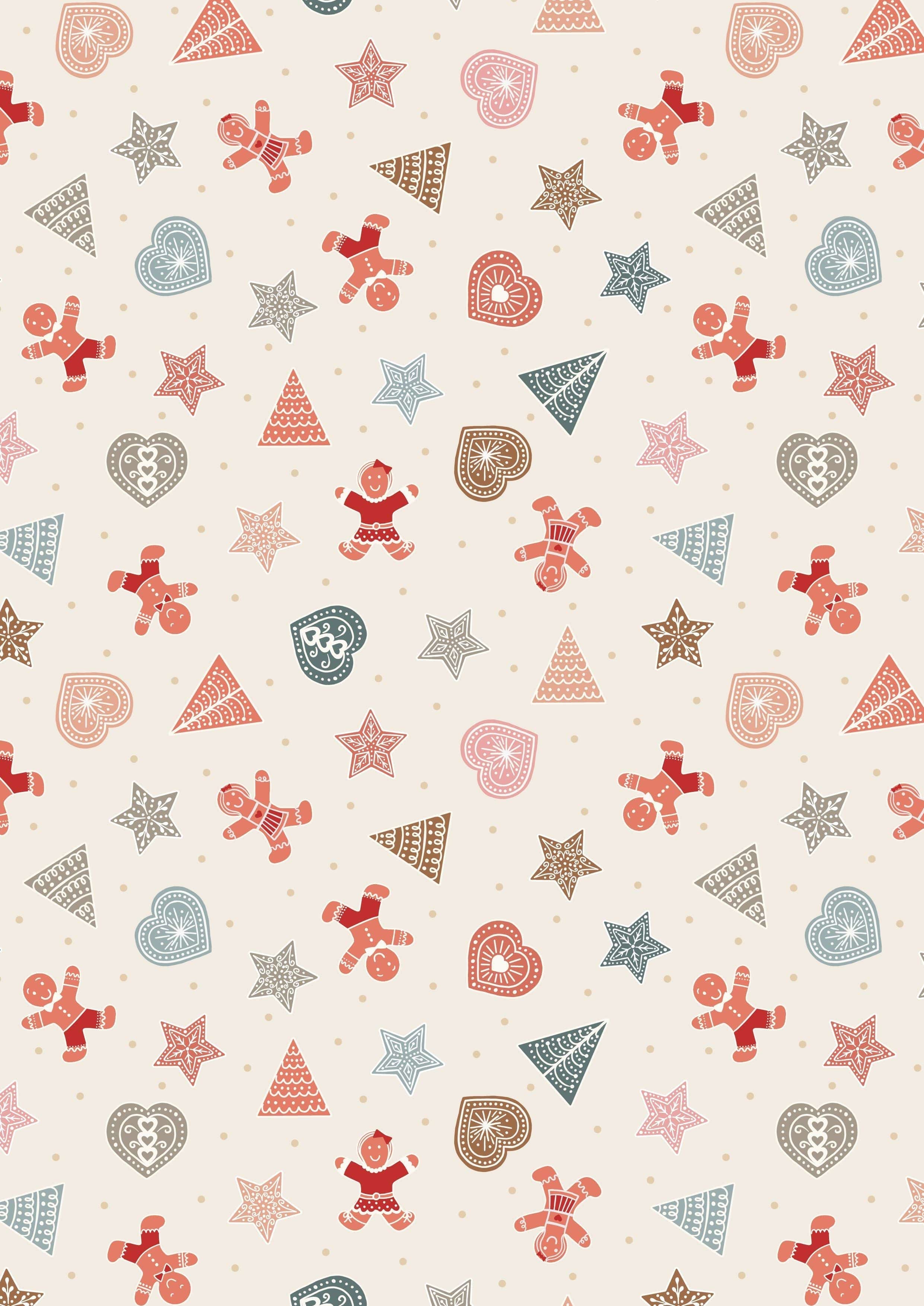 Fabric Gingerbread stars on blue cotton fabric - Gingerbread Season by Lewis & Irene