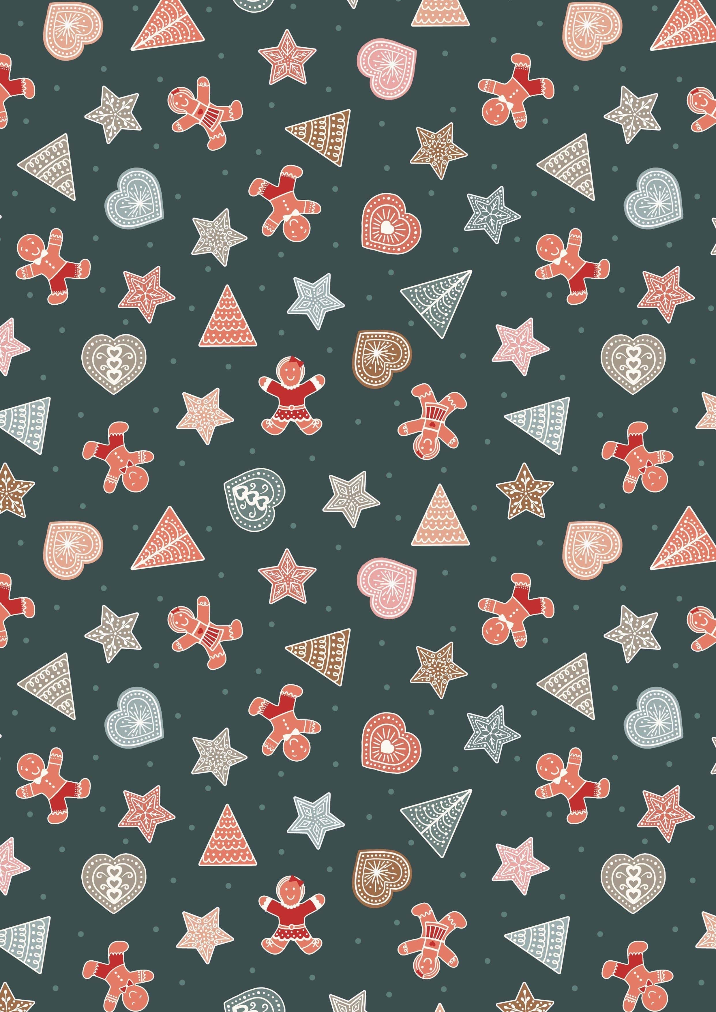 Fabric Gingerbread stars on blue cotton fabric - Gingerbread Season by Lewis & Irene