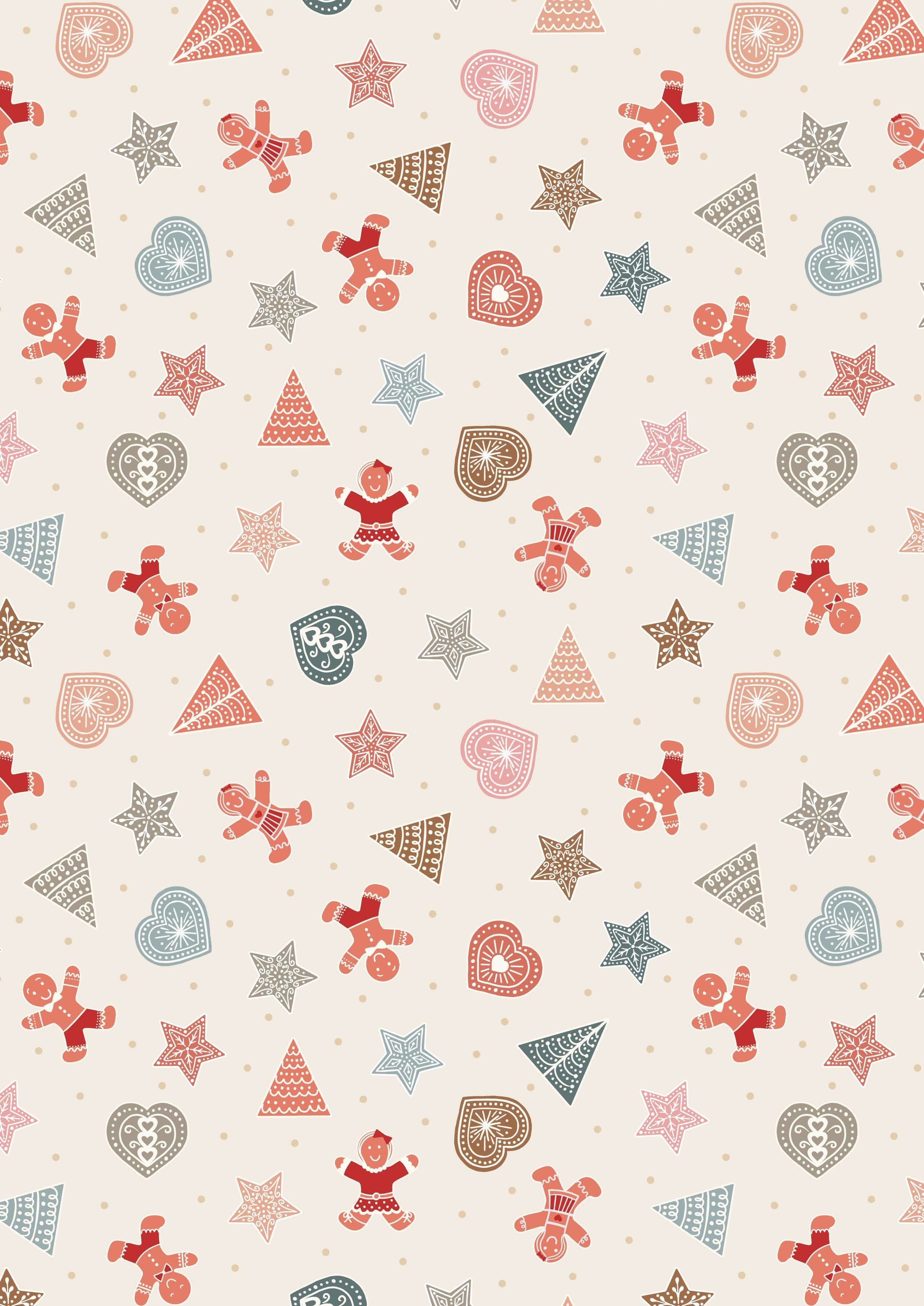 Fabric Gingerbread stars on cream cotton fabric - Gingerbread Season by Lewis & Irene