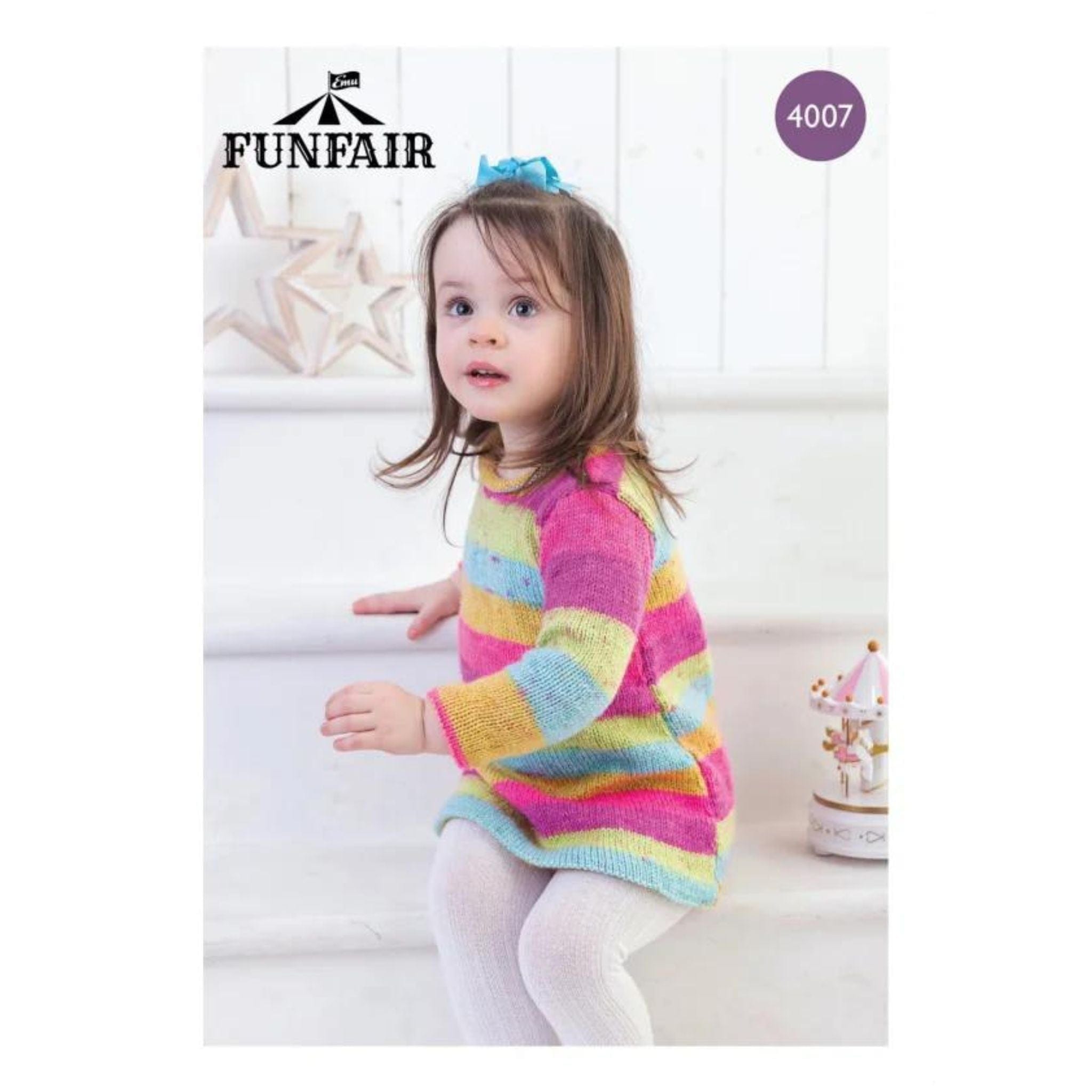 knitting pattern Girl's Little Swirl Dress In Emu Funfair Swirl DK (4007)