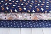 Fabric Glow fireflies on dark cotton fabric - 'Bluebell Wood' Lewis & Irene