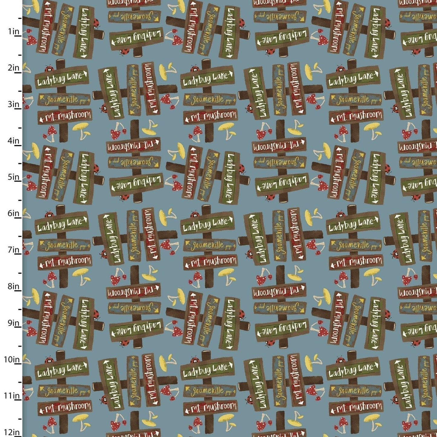 Fabric Gnome signposts on blue cotton - You light my way gnome - 3 Wishes