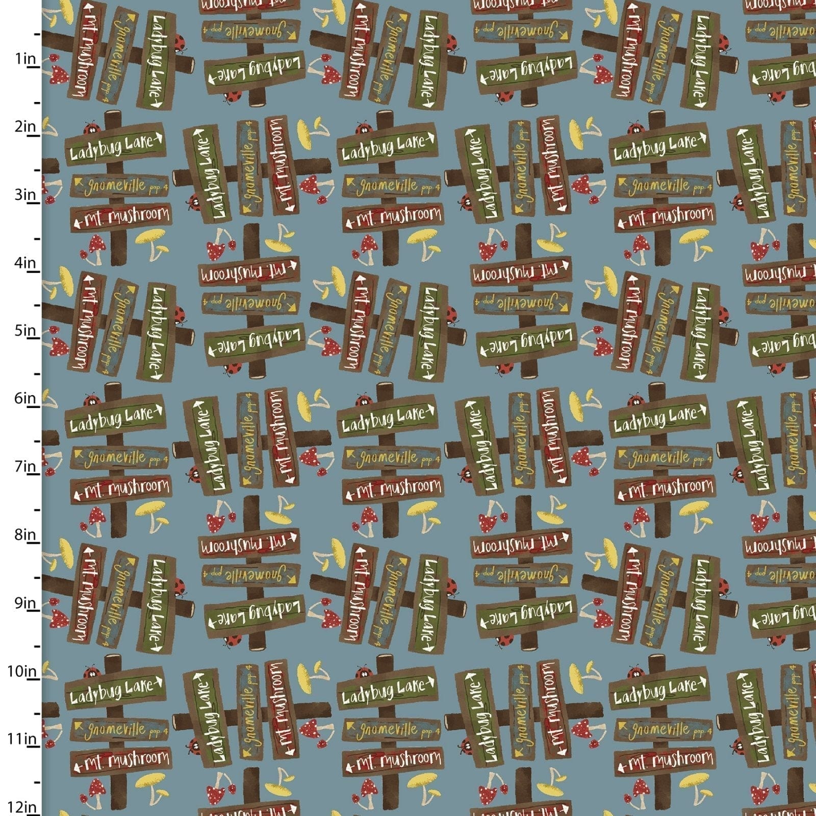 Fabric Gnome signposts on blue cotton - You light my way gnome - 3 Wishes