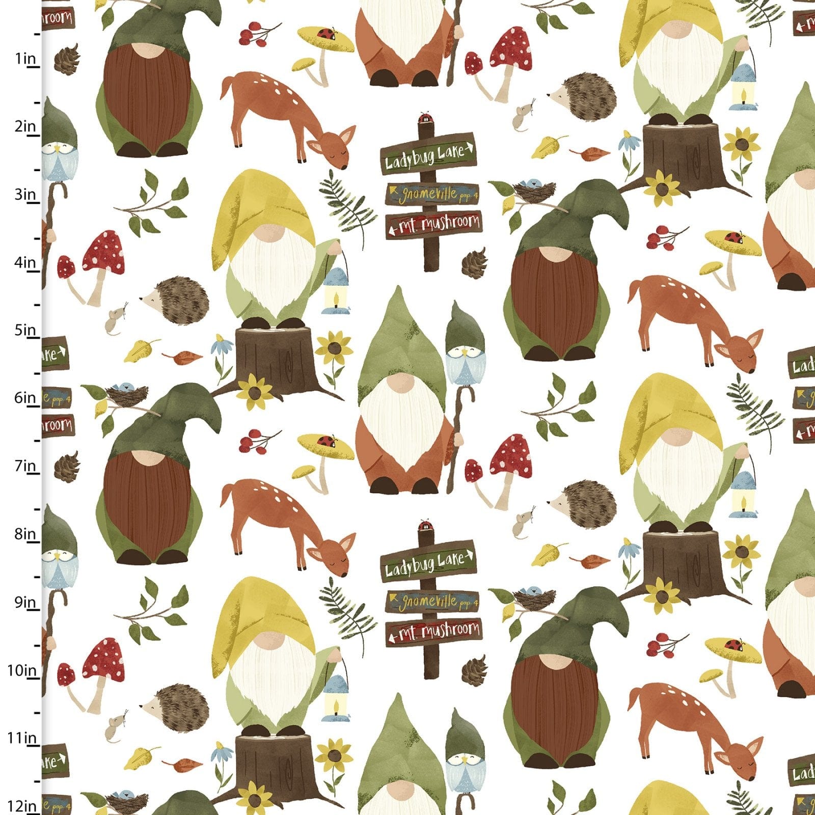 Fabric Gnomes on white cotton - You light my way gnome - 3 Wishes