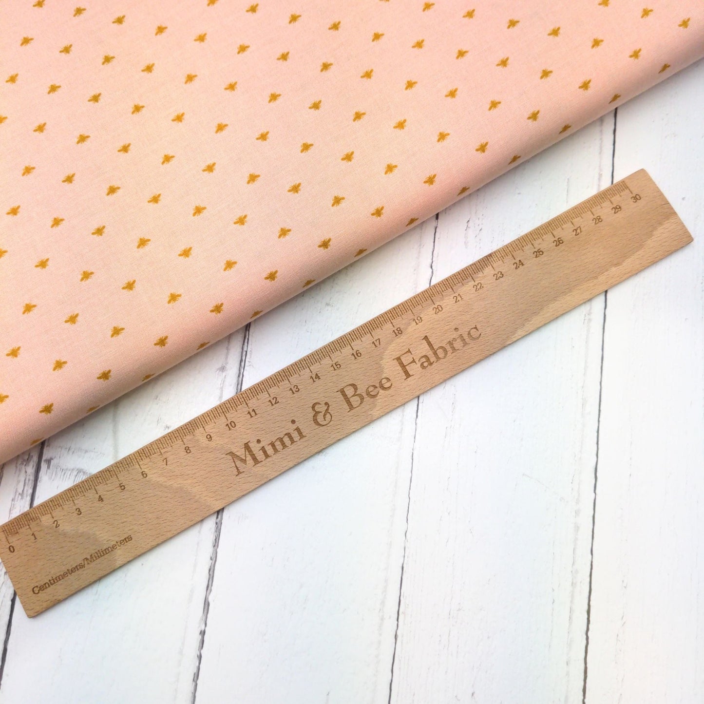 Fabric Gold Bees on peach cotton fabric - Summer Picnic - Riley Blake