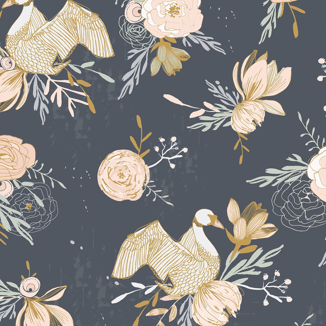 Fabric Gold geese bird cotton fabric - 'New Beginnings' by Dashwood Studio