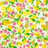 Fabric Gold Lemons Roses on white cotton fabric - Rose Lemonade by Robert Kaufman