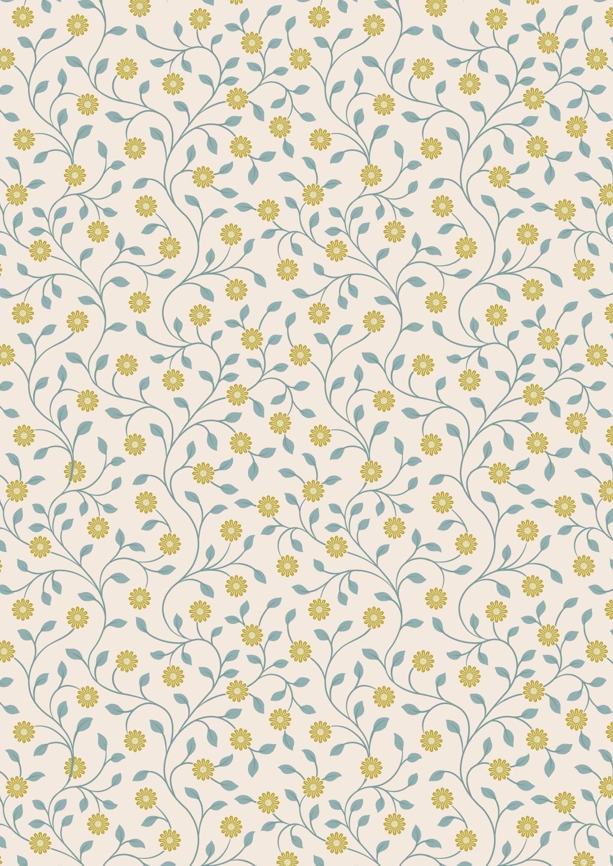 Fabric Gold Metallic Pears and Flowers on Cream 100% cotton fabric - Wintertide by Lewis & Irene