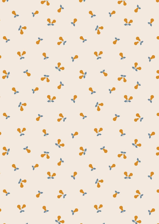 Fabric Gold Metallic Pears on Cream 100% cotton fabric - A583.1 Wintertide by Lewis & Irene