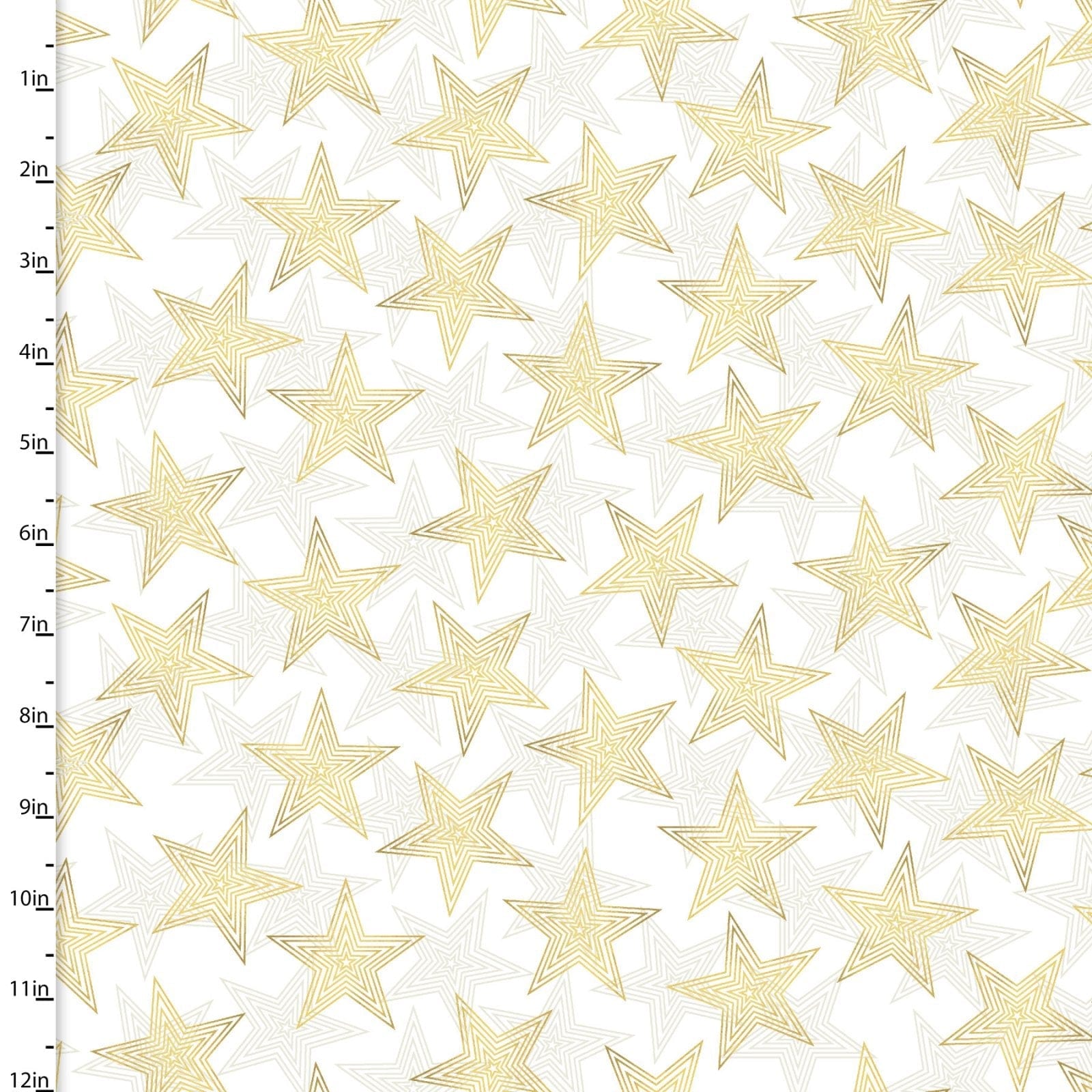 Fabric Gold stars on white cotton fabric - 3 Wishes