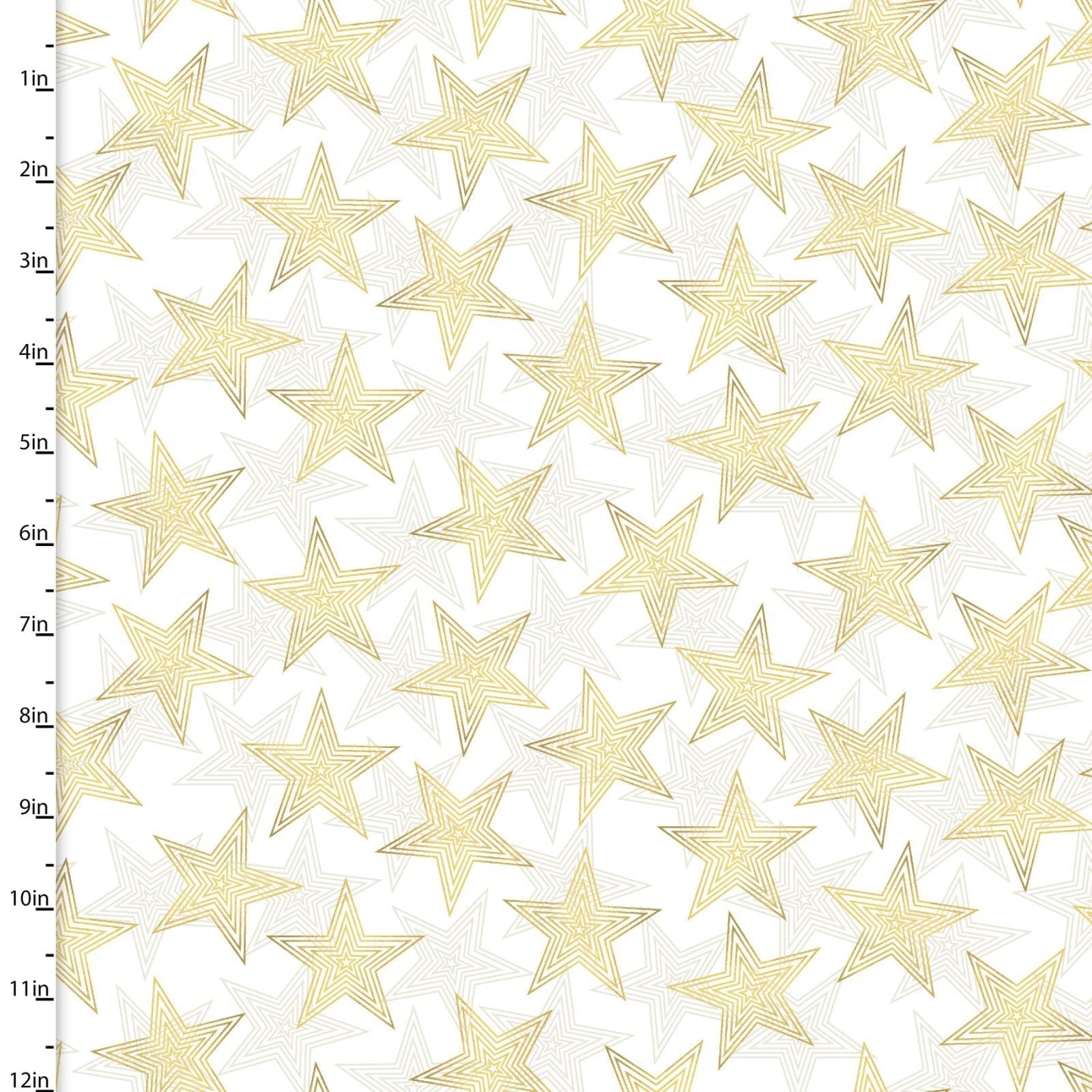 Fabric Gold stars on white cotton fabric - 3 Wishes