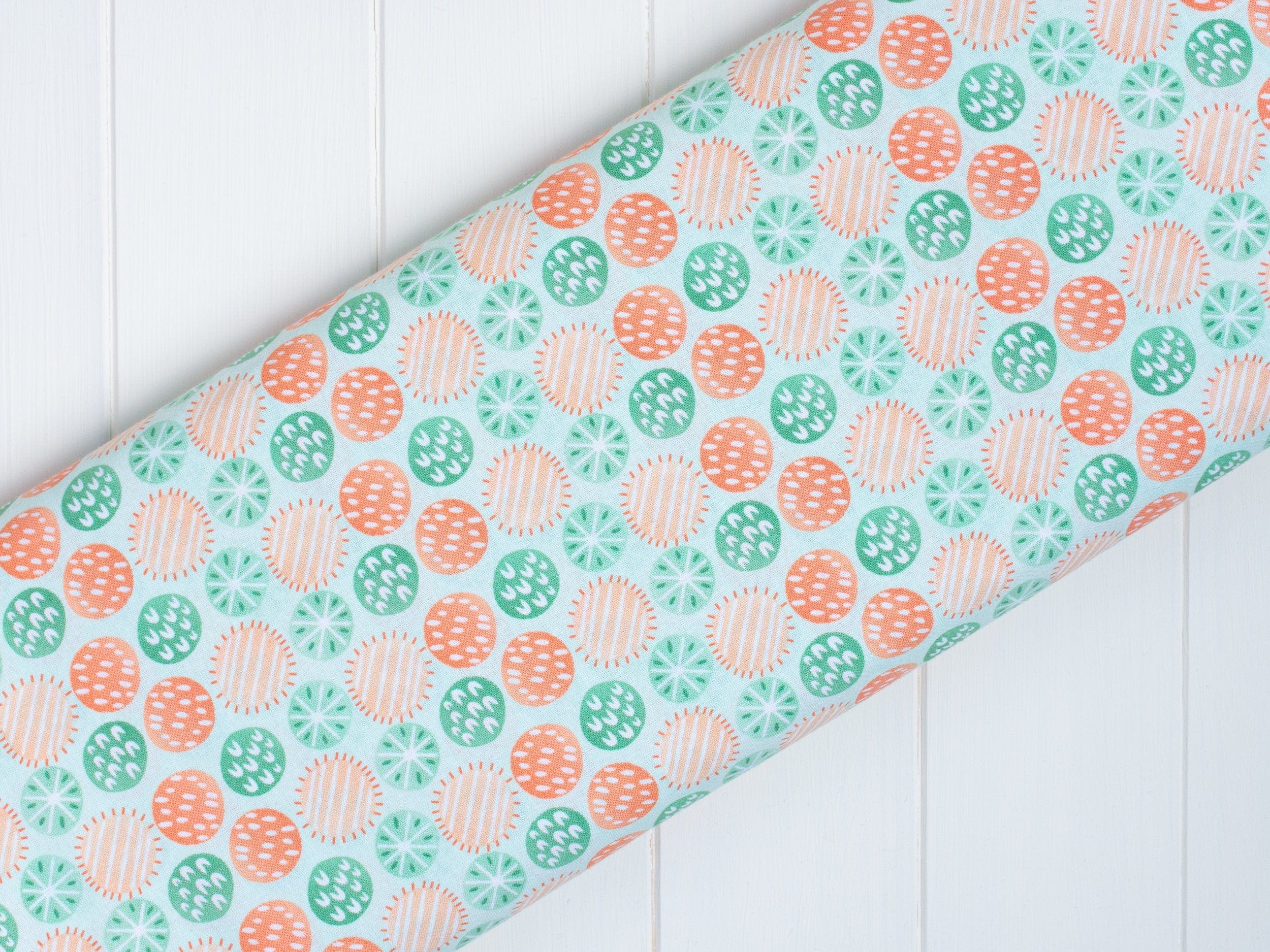 Fabric Green and orange jungle spots cotton fabric - 'Safari Plants' CraftCottonCo