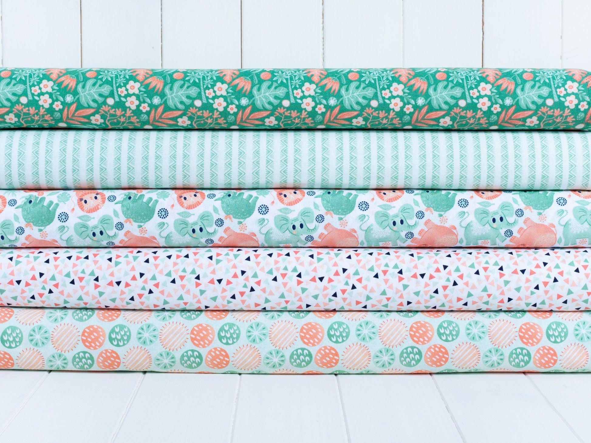 Fabric Green and orange jungle spots cotton fabric - 'Safari Plants' CraftCottonCo