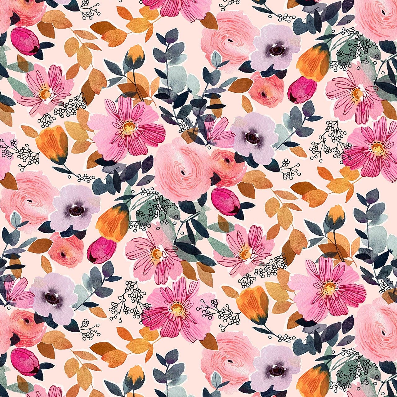 Fabric Green and pink floral rayon dressmaking fabric - Flora by Dashwood Studio