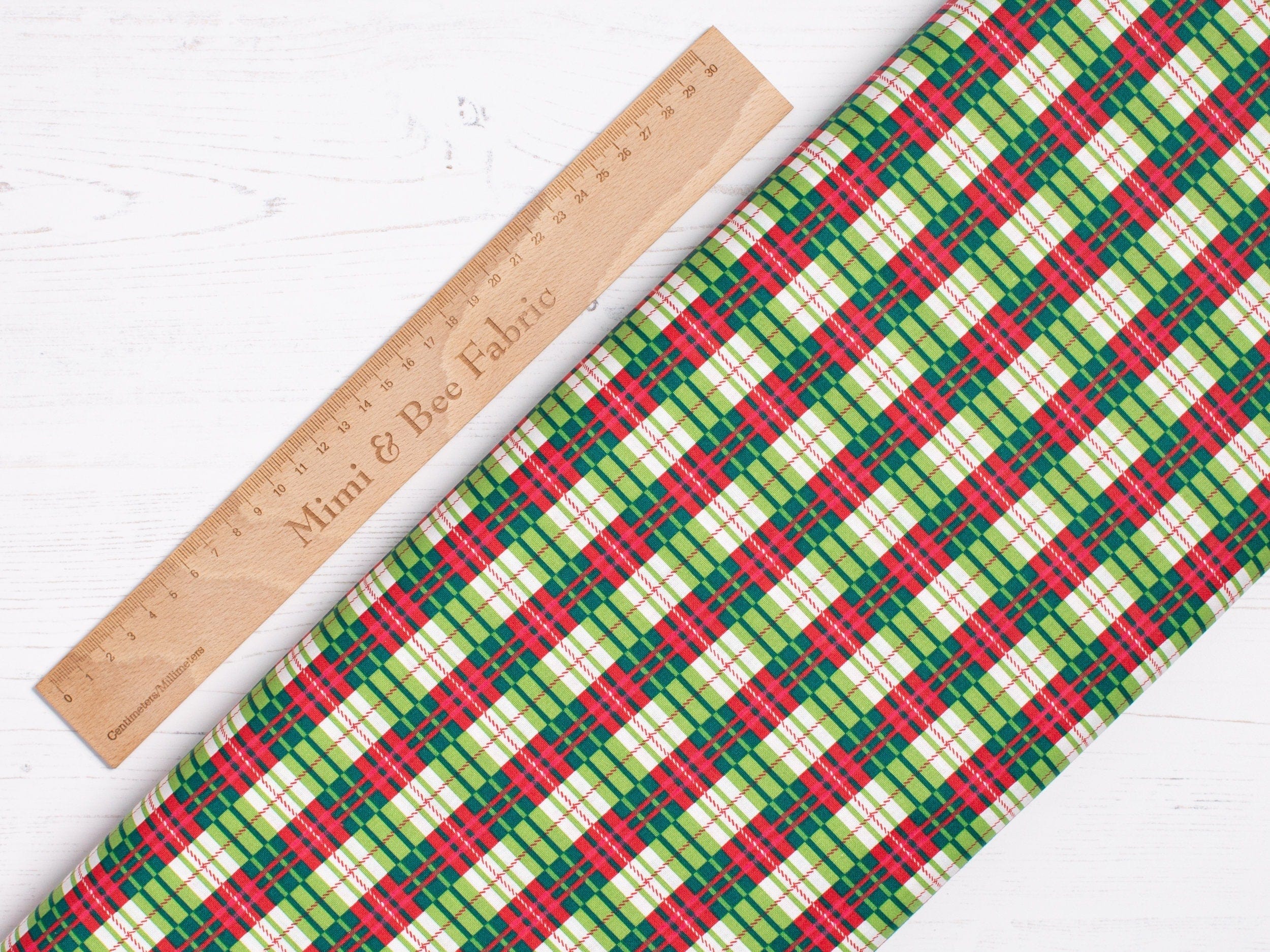 Fabric Green and Red tartan plaid 100% cotton fabric  - Holiday Wonder - 3 Wishes-HALF METRE