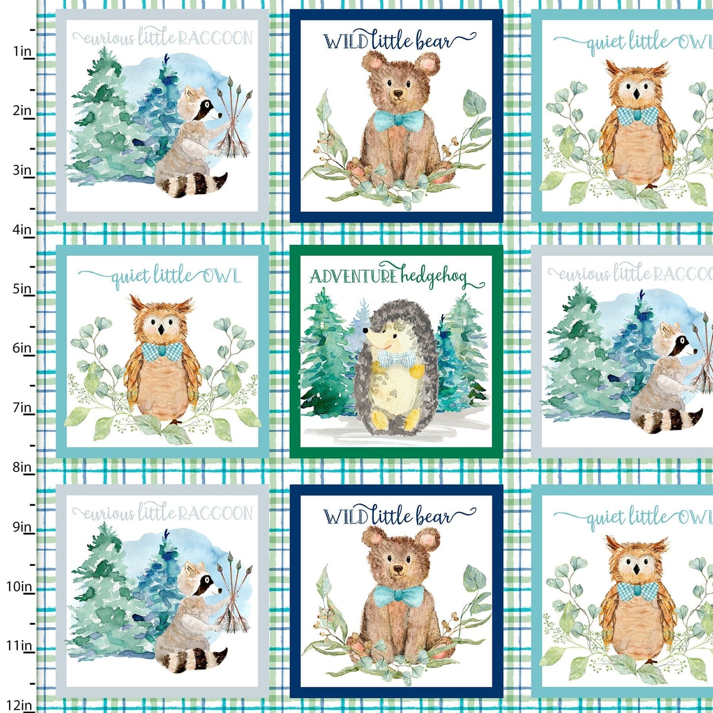 Fabric Green forest trees on green 100% cotton fabric - 'Forest Friends' 3 Wishes