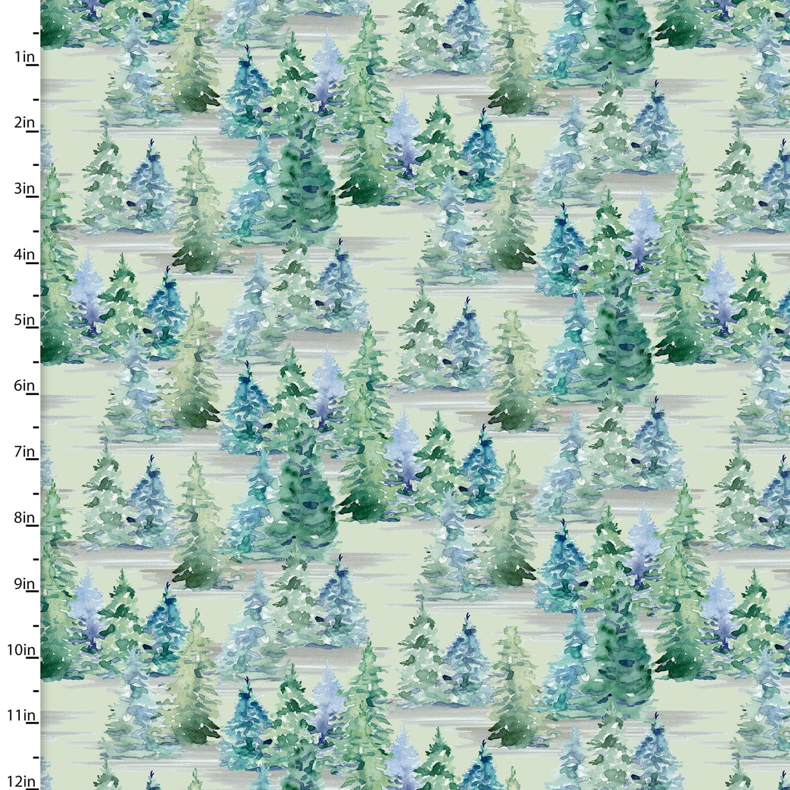 Fabric Green forest trees on green 100% cotton fabric - 'Forest Friends' 3 Wishes