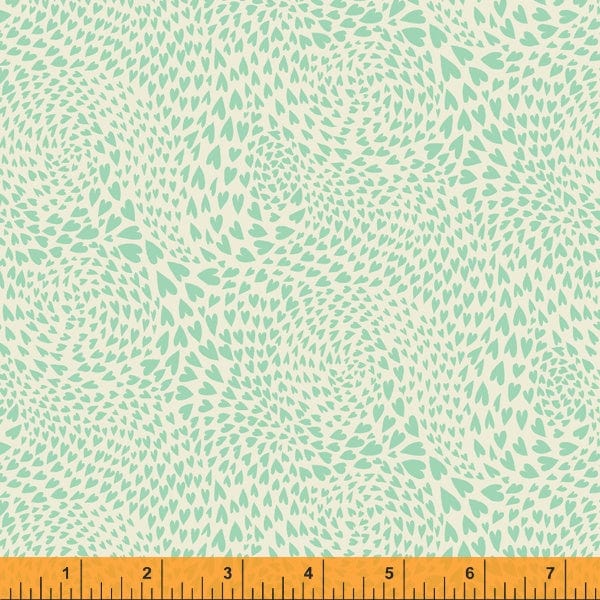 Fabric Green heart swirls on cream cotton fabric - 'Eden' Windham Fabrics