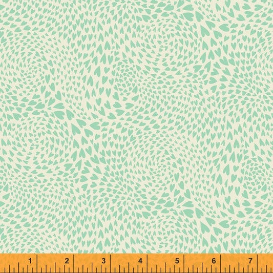 Fabric Green heart swirls on cream cotton fabric - 'Eden' Windham Fabrics