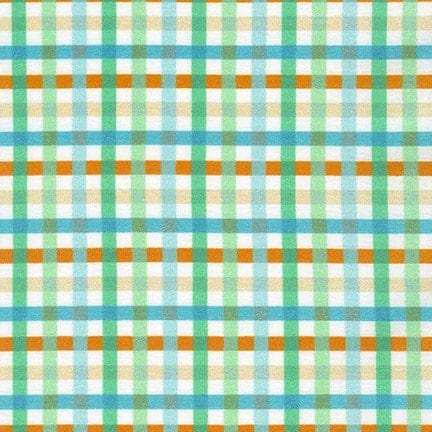 Fabric Green Orange checked Plaid cotton fabric - Farm to Table by Robert Kaufman