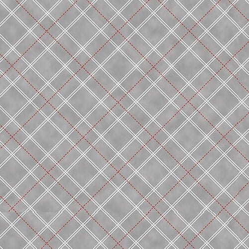 Fabric Grey and Red plaid tartan checked cotton quilting fabric - Holiday Lane by Henry Glass