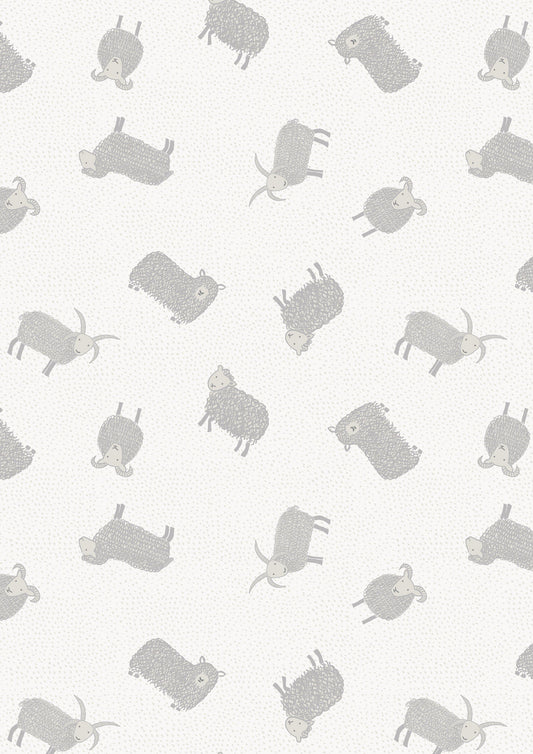 Fabric Grey sheep on cream cotton fabric - 'Country Life Reloved' Lewis & Irene