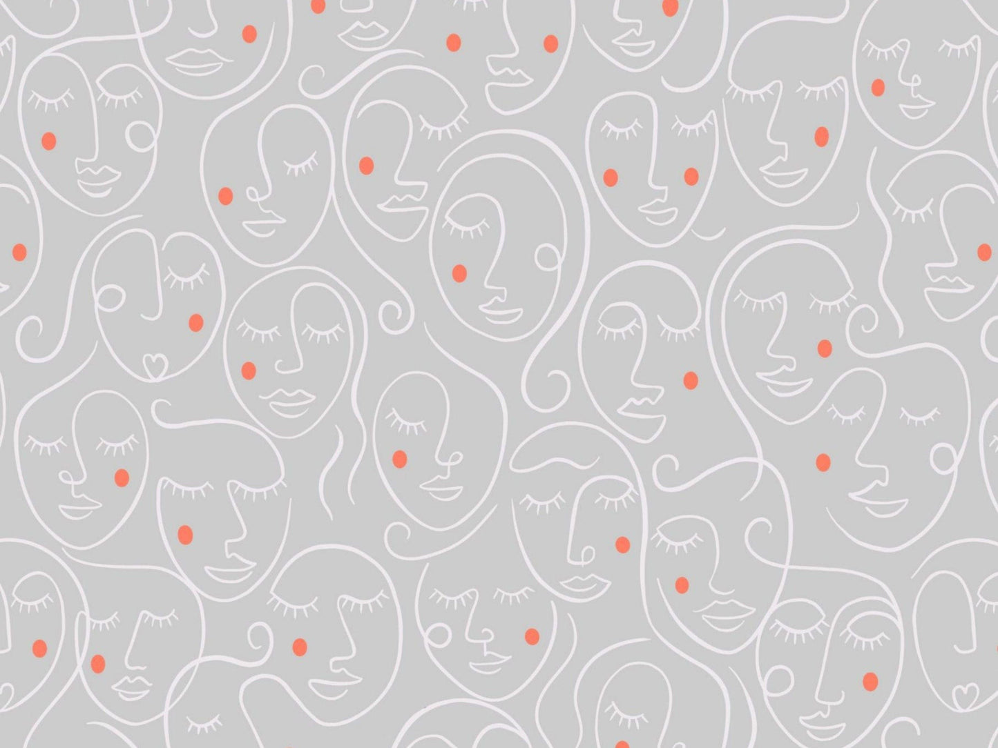 Fabric Half Metre - Grey abstract art faces on cotton fabric - Lewis & Irene