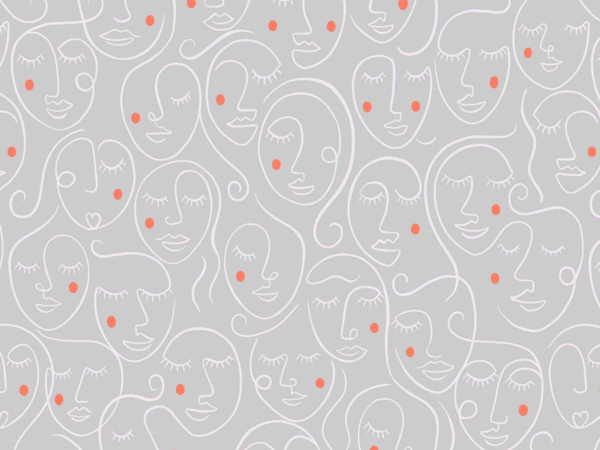 Fabric Half Metre - Grey abstract art faces on cotton fabric - Lewis & Irene