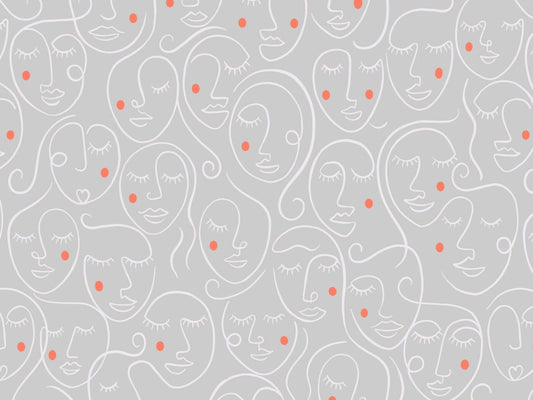 Fabric Half Metre - Grey abstract art faces on cotton fabric - Lewis & Irene