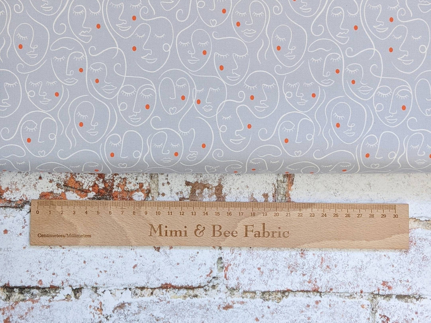 Fabric Half Metre - Grey abstract art faces on cotton fabric - Lewis & Irene