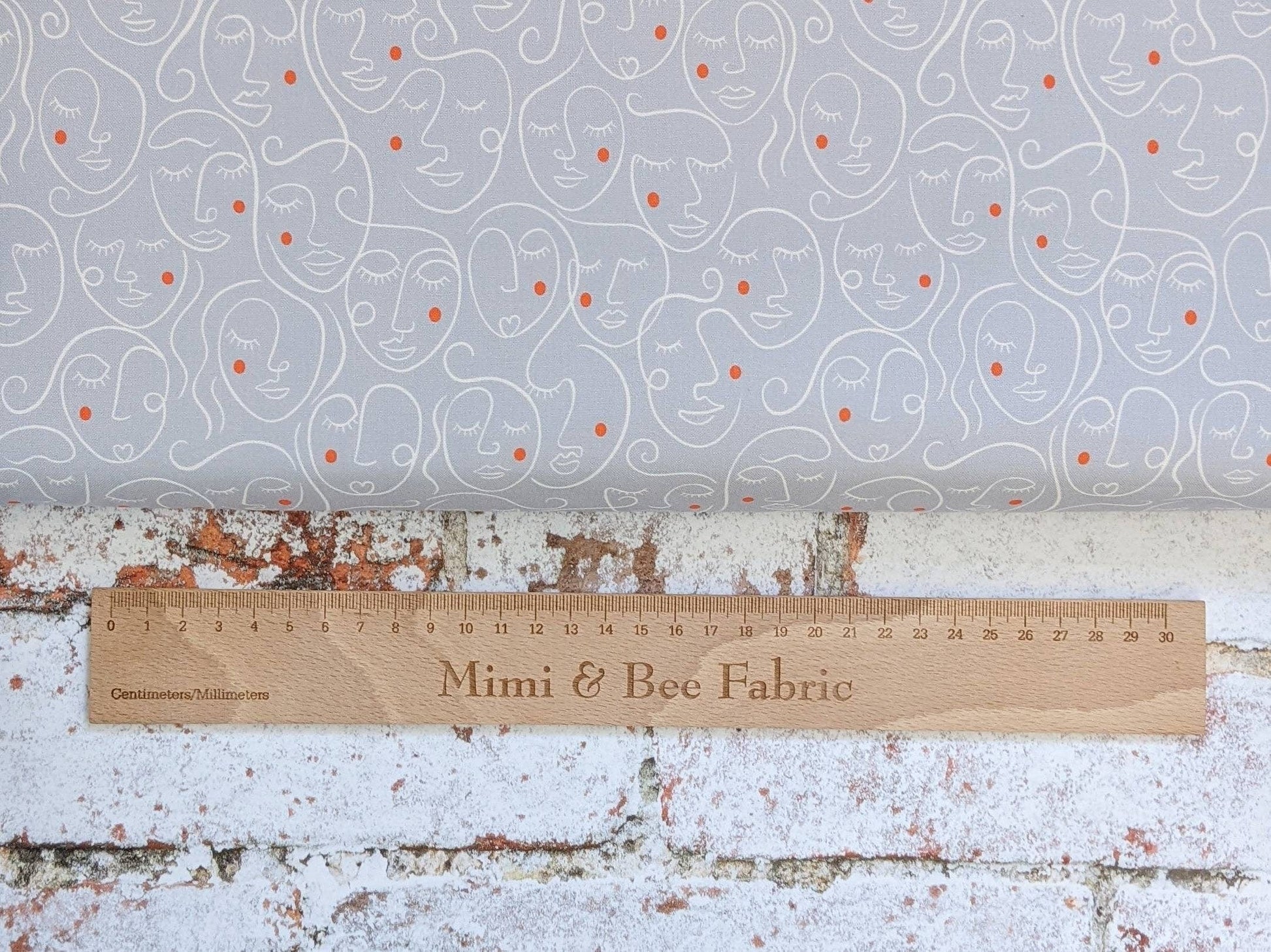 Fabric Half Metre - Grey abstract art faces on cotton fabric - Lewis & Irene