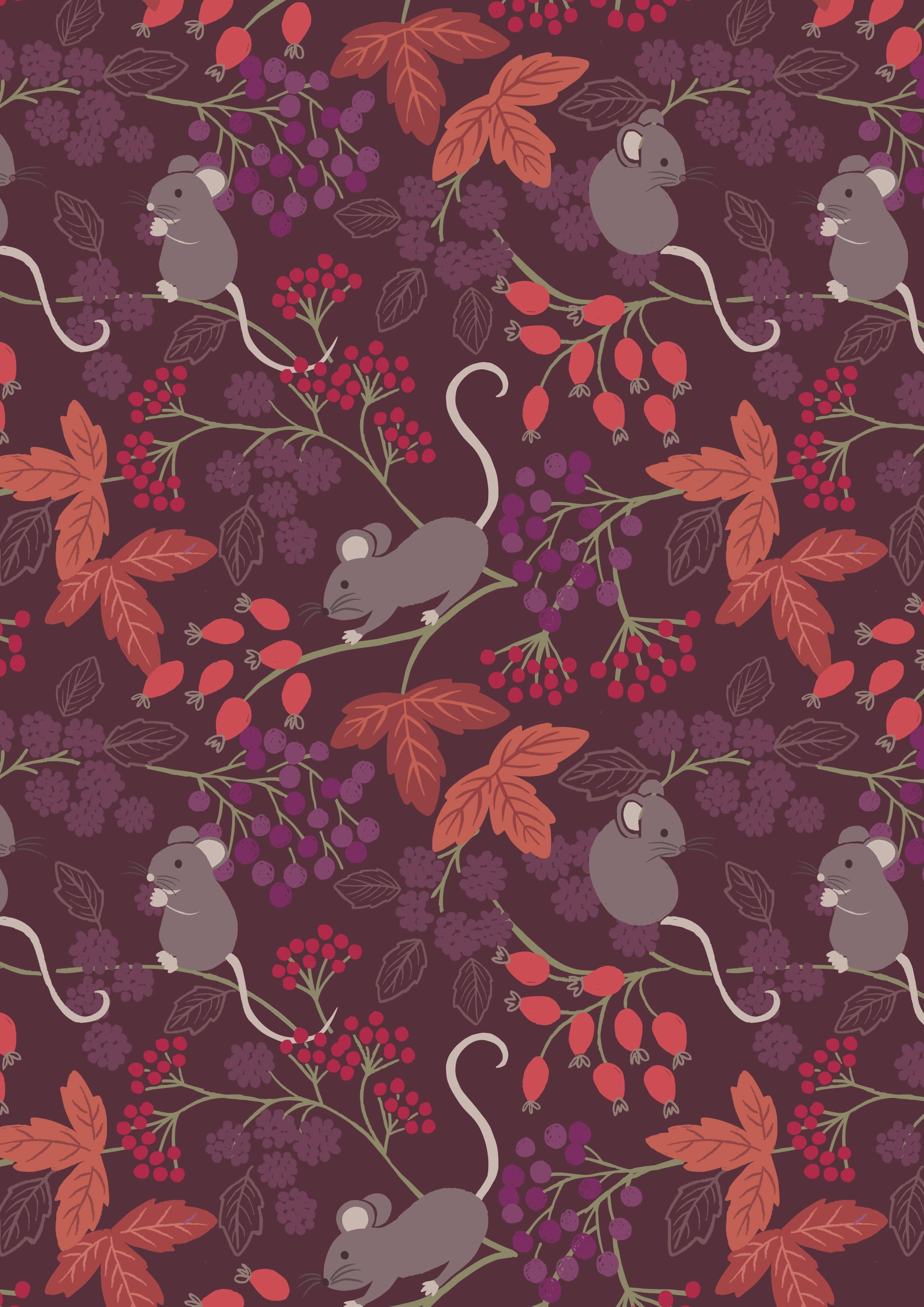 Fabric HALF METRE - Purple autumn berry cotton fabric - Autumn Fields Re-loved by Lewis and Irene