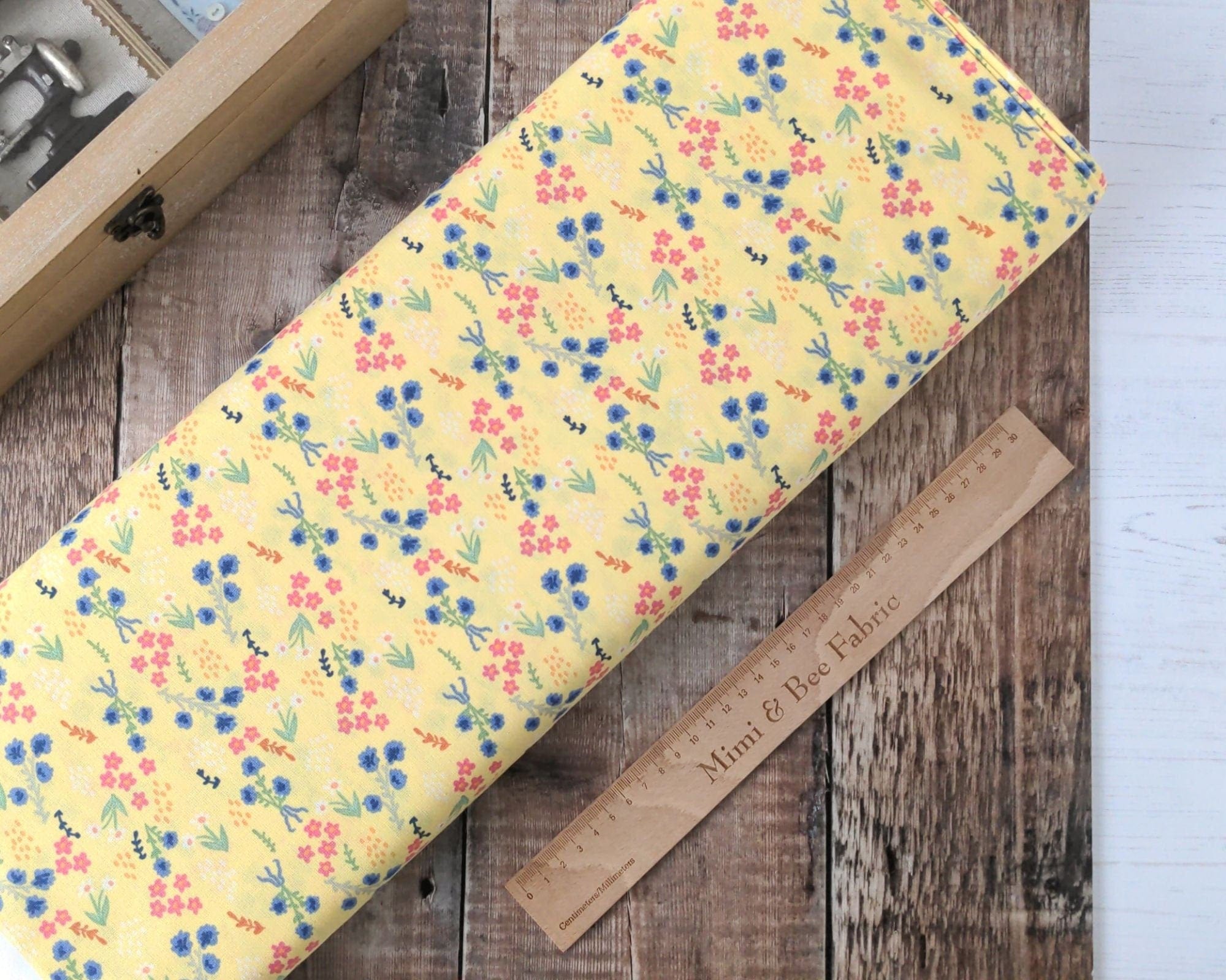 Fabric HALF METRE-Yellow floral flower 100% cotton fabric - Grow where you are planted - Fabric Editions