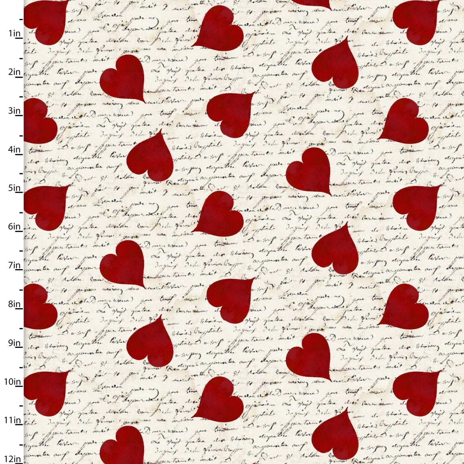 Fabric Hearts and trucks on cream cotton fabric- Hugs Kisses by 3 Wishes