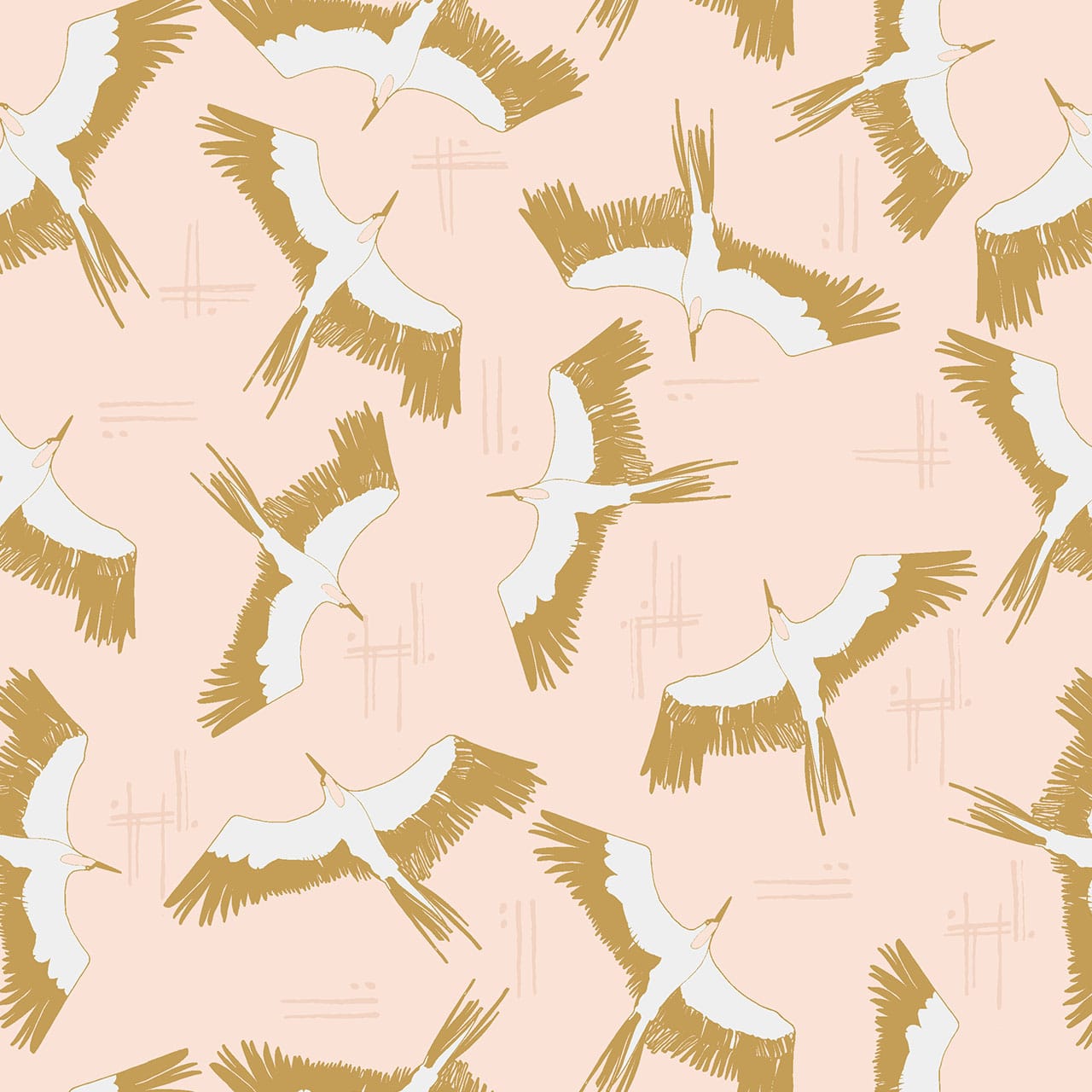 Fabric Herons on peach cotton fabric - 'New Beginnings' by Dashwood Studio