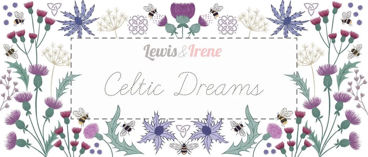 Fabric Hexagons on dark cream cotton fabric - Celtic Dreams by Lewis & Irene