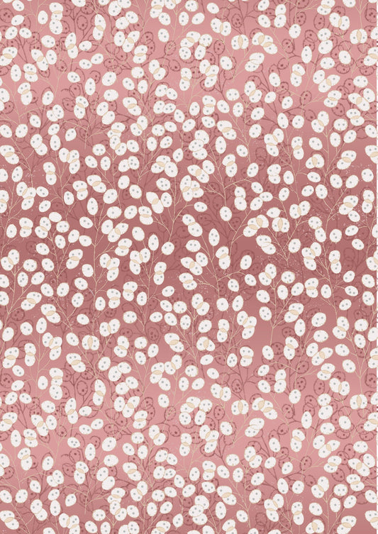 Fabric Honesty soft red silver metallic quilters cotton - Fairy Clocks by Lewis & Irene