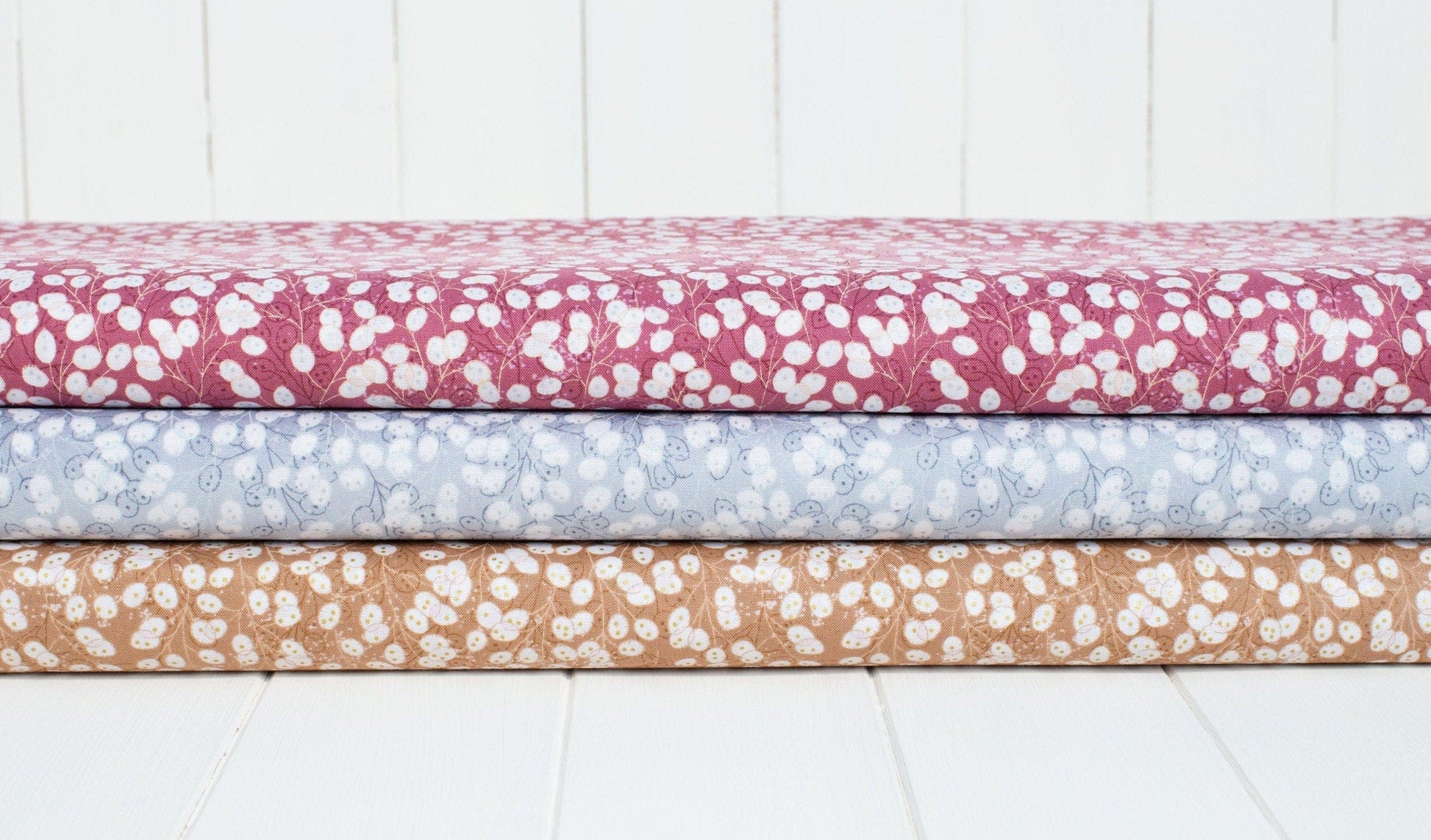 Fabric Honesty soft red silver metallic quilters cotton - Fairy Clocks by Lewis & Irene