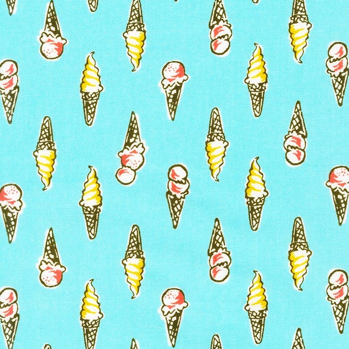 Fabric Ice creams popsicles on blue cotton fabric - 'Yum Yum' Sevenberry