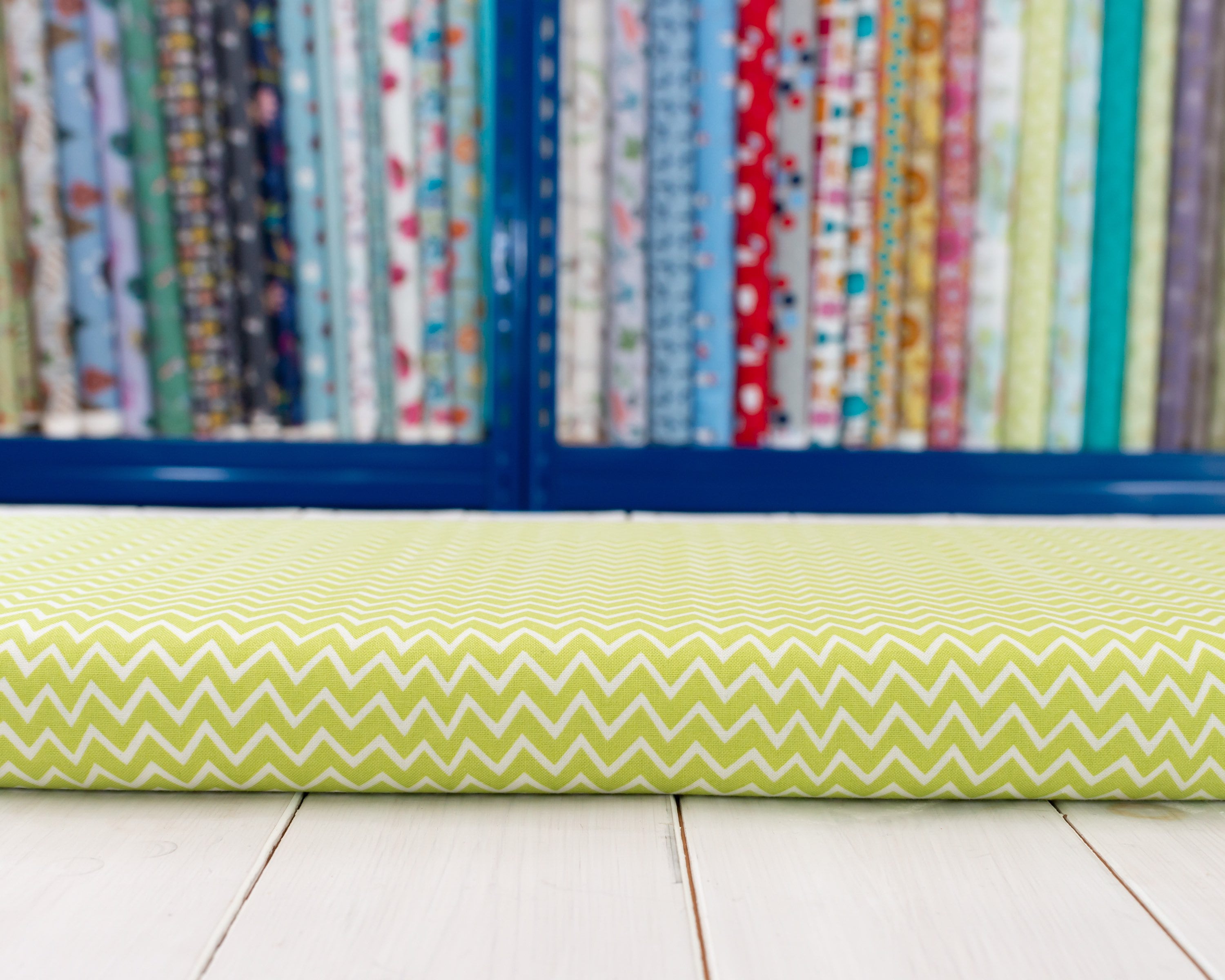 Lime green and white chevron cotton fabric by Craft Cotton Co