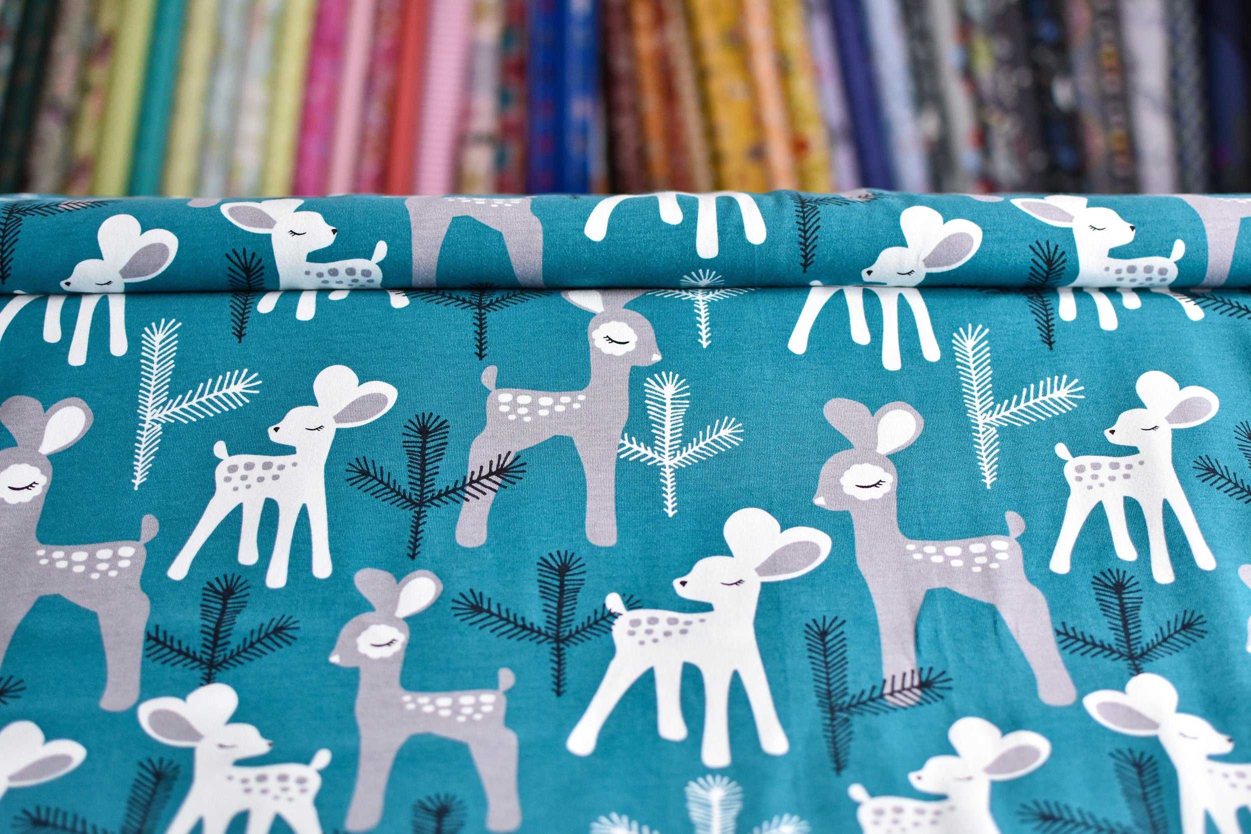 organic Jersey knit Bambi on petrol blue Paapii Design - 48cm