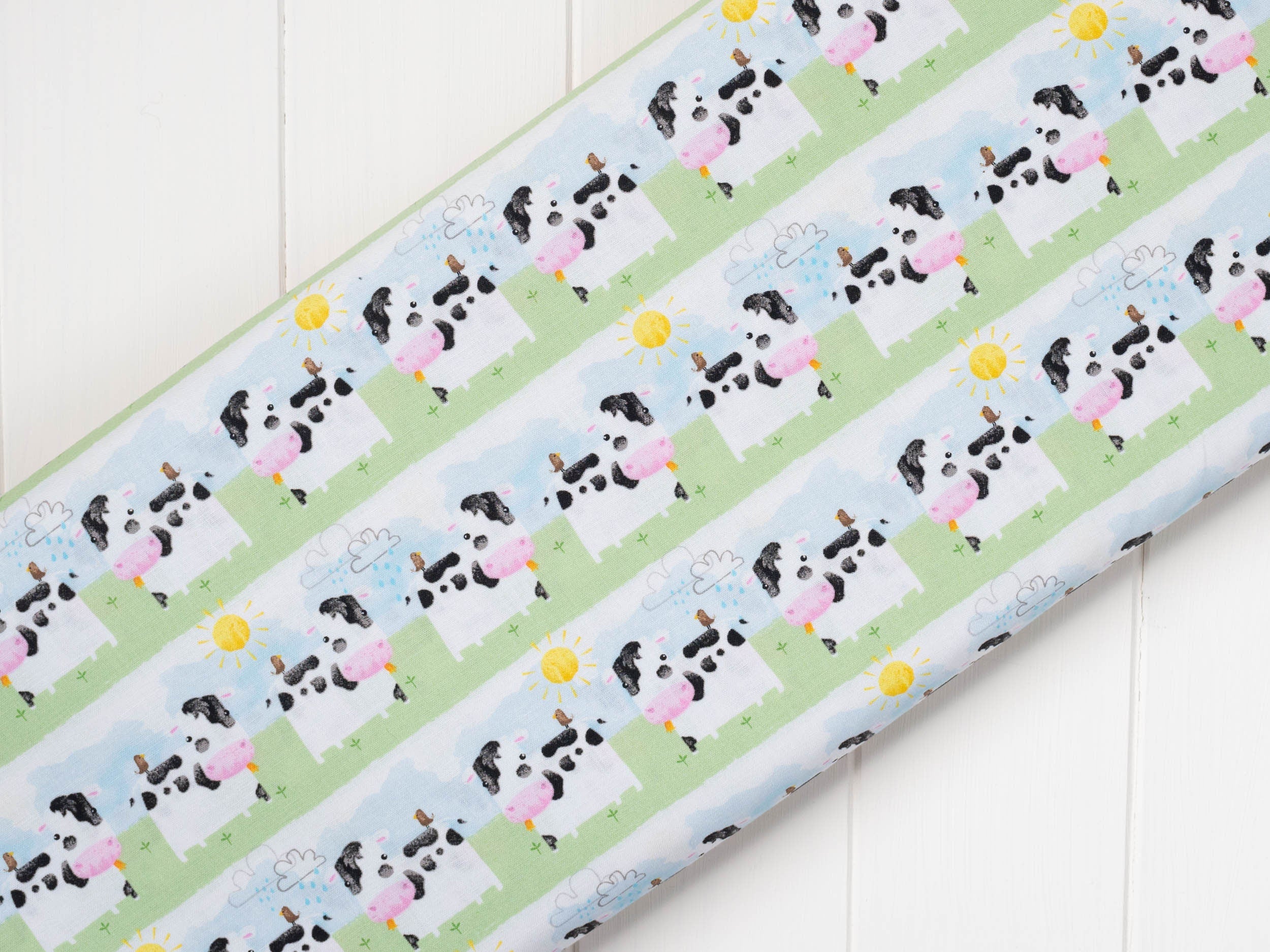 Rabbits, Lambs on green nursery cotton fabric - 'Playful Farm' Fabric Editions