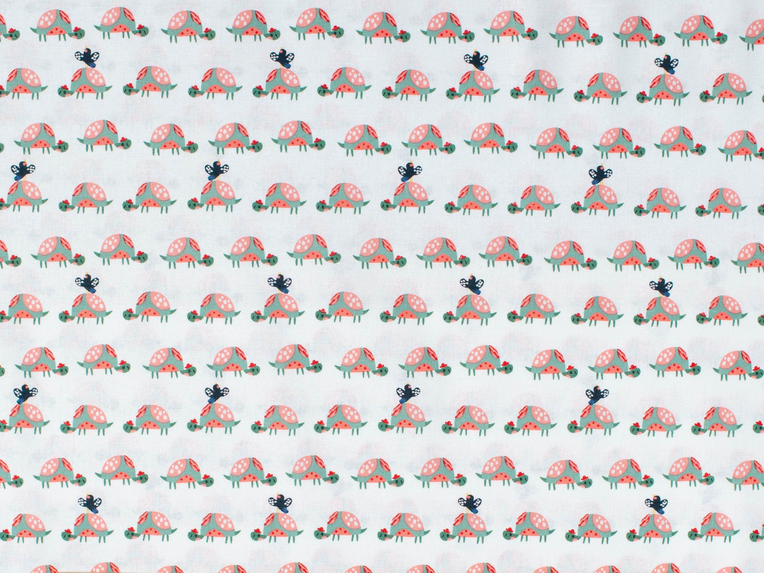 Tortoises children's fabric on white cotton - Wild about you by Fabric Editions