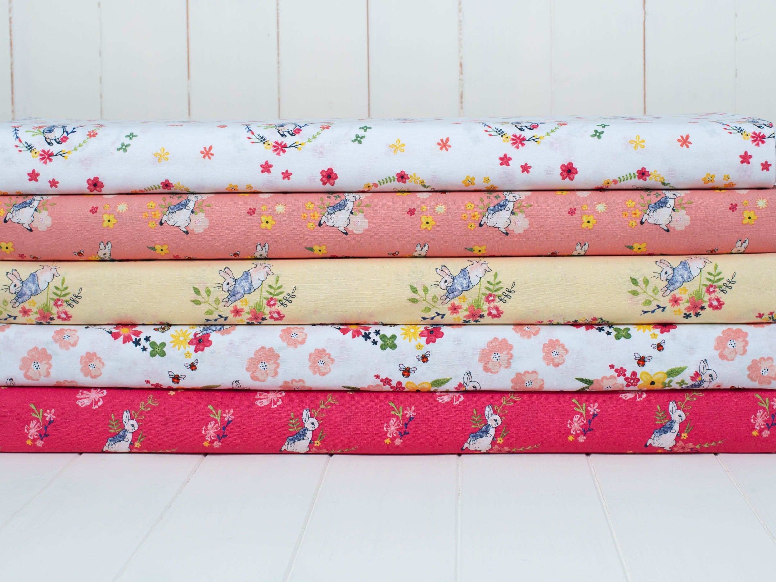 Peter Rabbit spring nursery fabric on white - 'Flowers and Dreams' CraftCottonCo