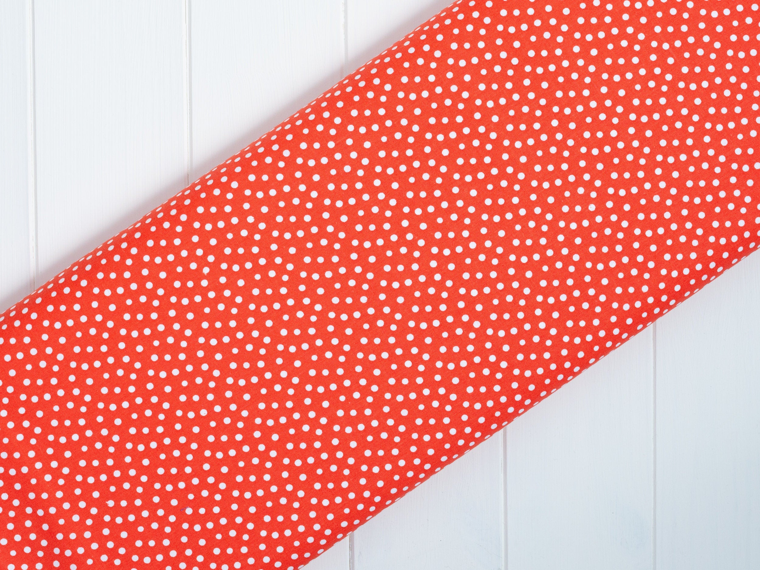 White polka dots on red cotton fabric - Fabric Editions