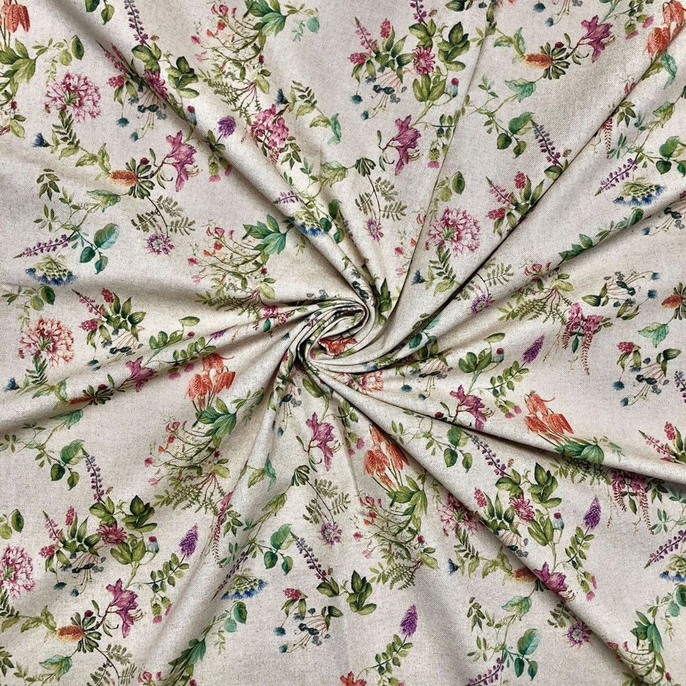 Floral Cotton Rich Linen Look light upholstery fabric