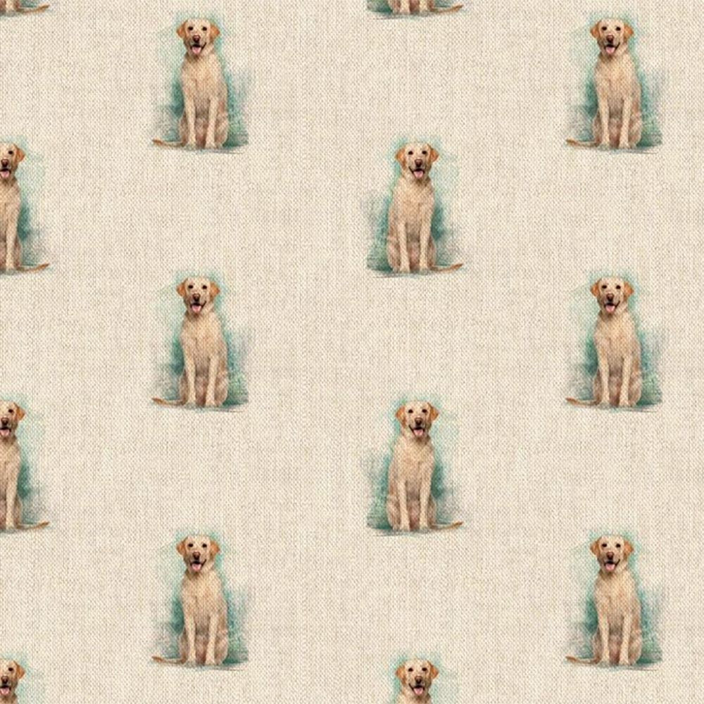 Labrador dog cotton rich linen look fabric